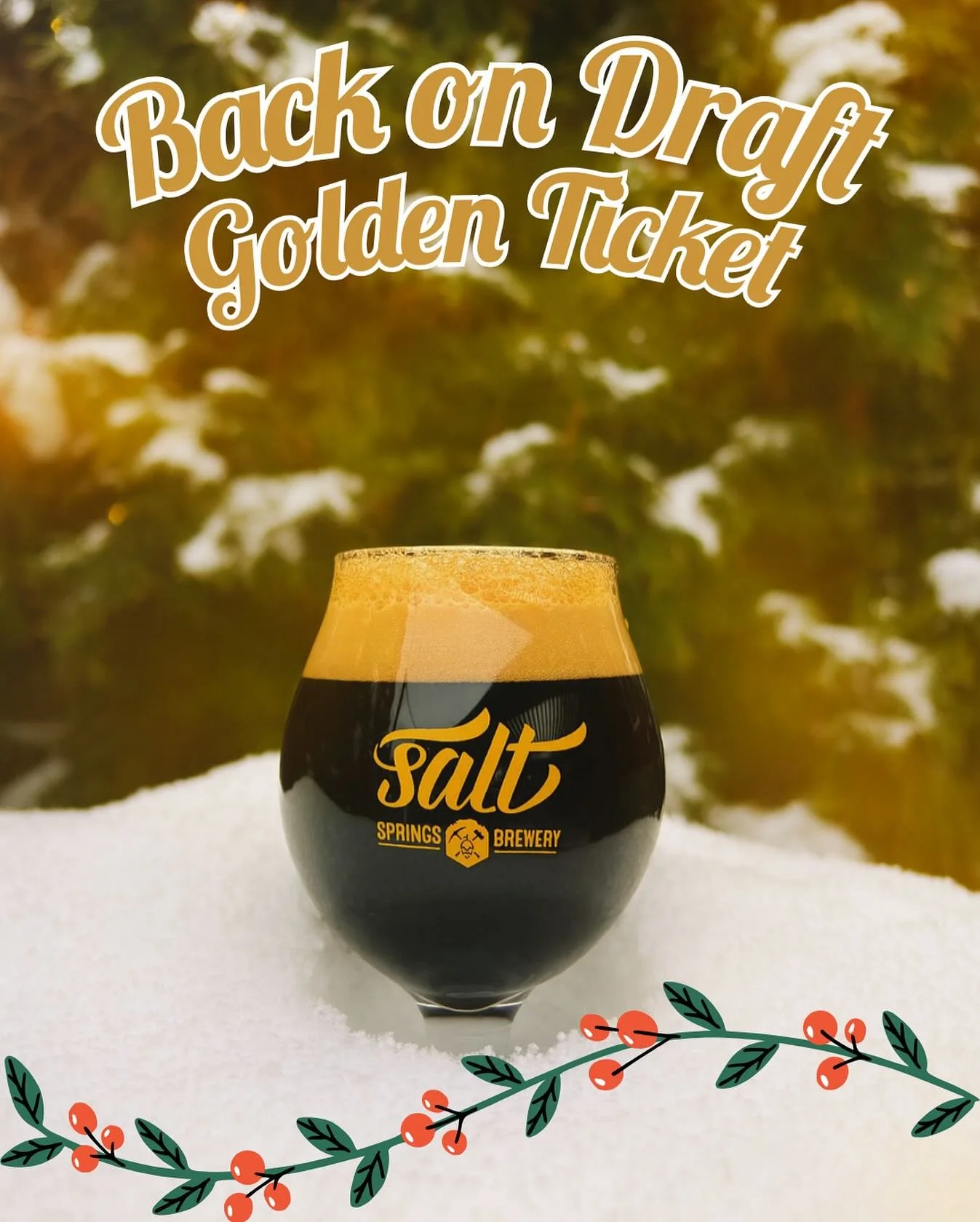 Darker than a winter night, smoother than fresh snow. Golden Ticket Imperial Stout (10%) with cocoa nibs &amp; orange peel is officially pouring.
Come claim yours before it disappears again.