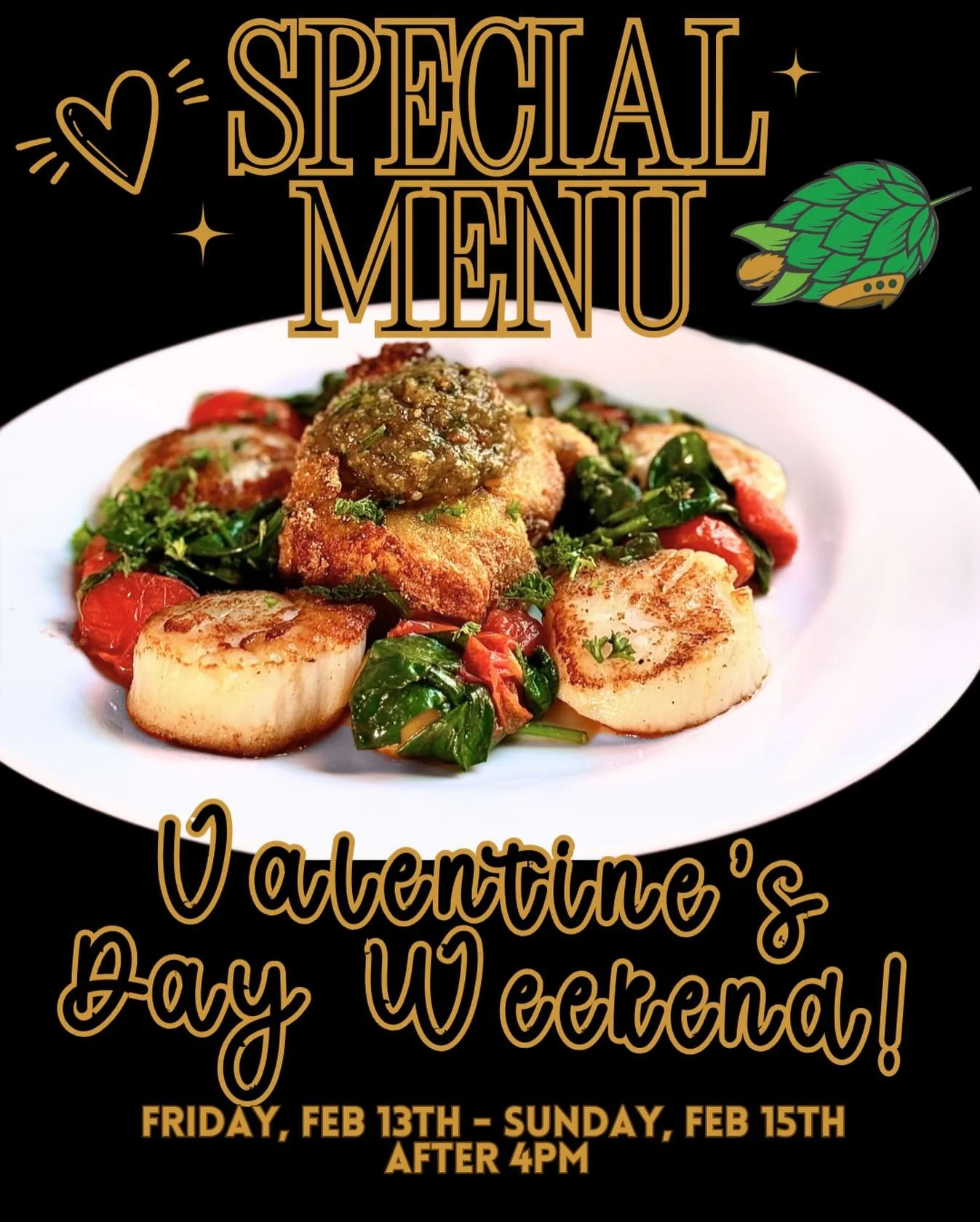 💕💕Valentine&rsquo;s weekend deserves something extra.
Starting at 4PM, Friday through Sunday, we&rsquo;re serving:
+ Lobster Bisque
+ Pecan Crusted Brie
+ Seared Scallops
+ Bistro Filet Medallions
+ Dessert Trio for Two
Reservations encouraged, hun