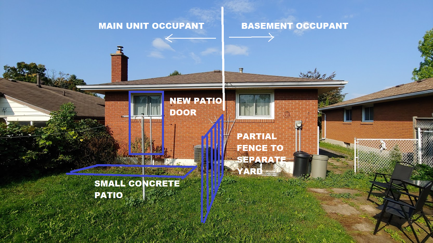 Here’s a quick and dirty example of what a separated rear yard may look like for a 2 unit conversion