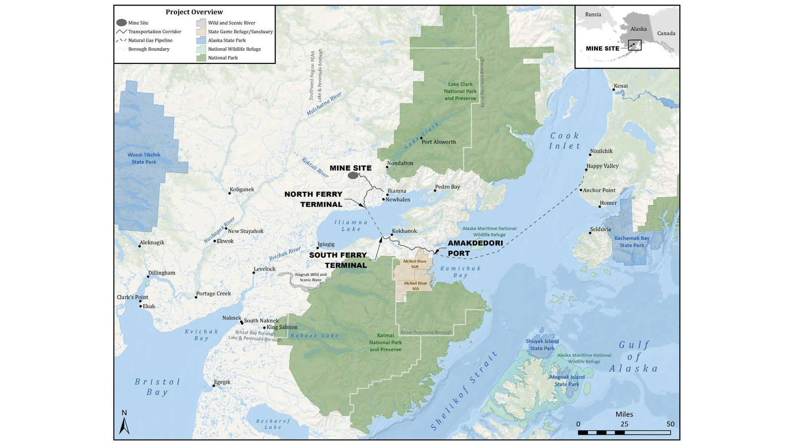 The proposed Pebble project infrastructure will impact various public land units in southwest and southcentral Alaska.