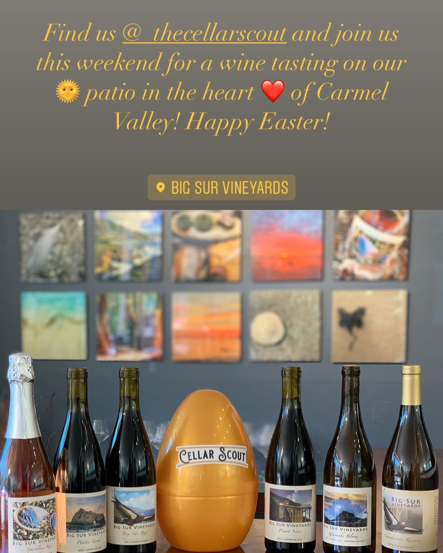 Looking forward to a fabulous Easter Weekend at Big Sur Vineyards tasting room!  Stop in for a taste of wine and see if you can find an egg or two! #happyeaster #ros&egrave; #sparklingwine #winetasting #wineclubmemberforaday #easteregghunt #thecellar