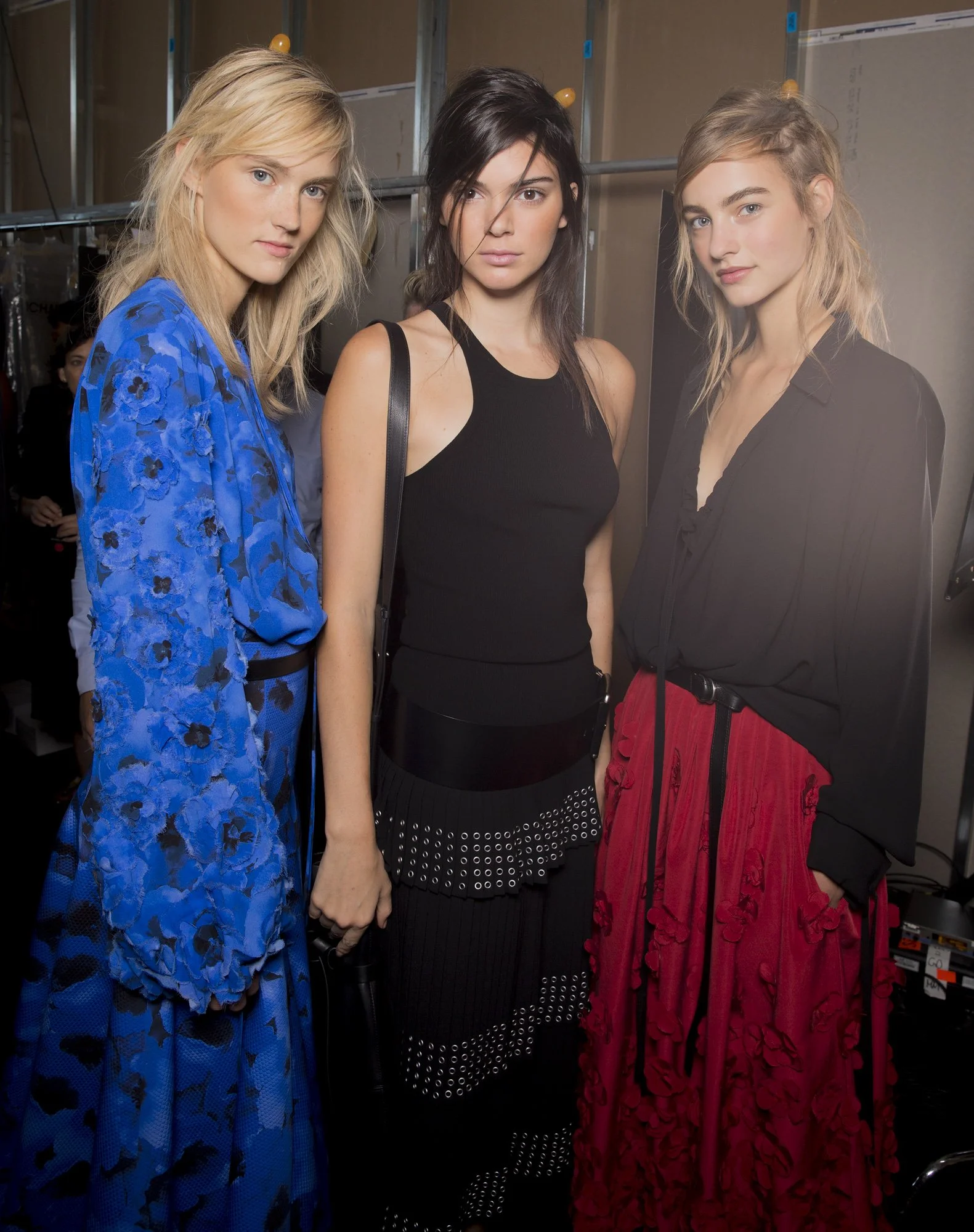 Above: Two different sides of fashion: models Maartje Verhoef and Harleth Kuusik with Instagram Celebrity and reality TV star Kendall Jenner. 