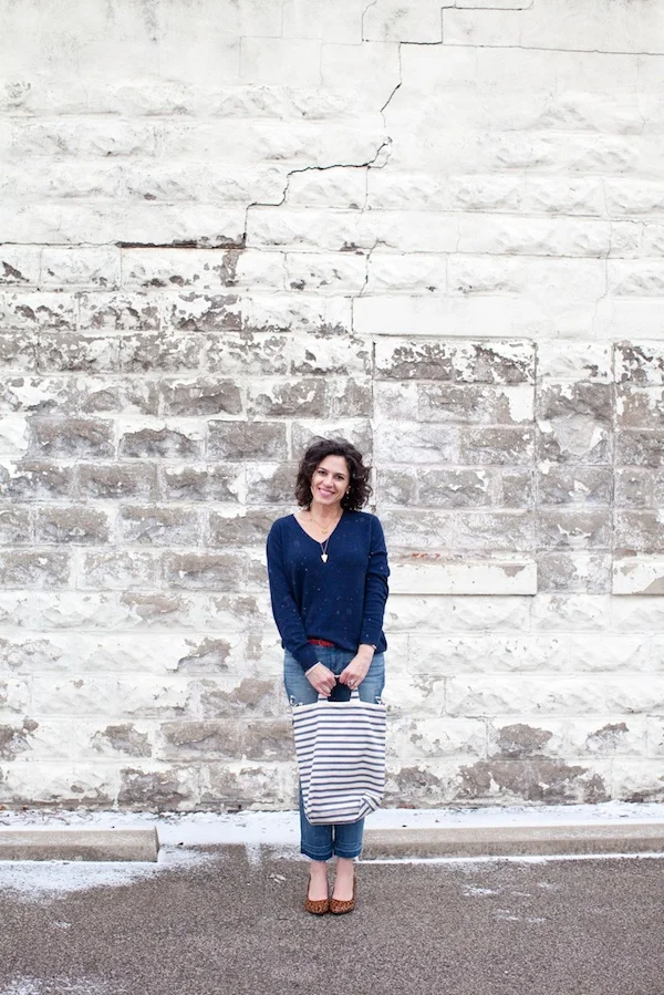 Blue v-neck sweater by Everlane