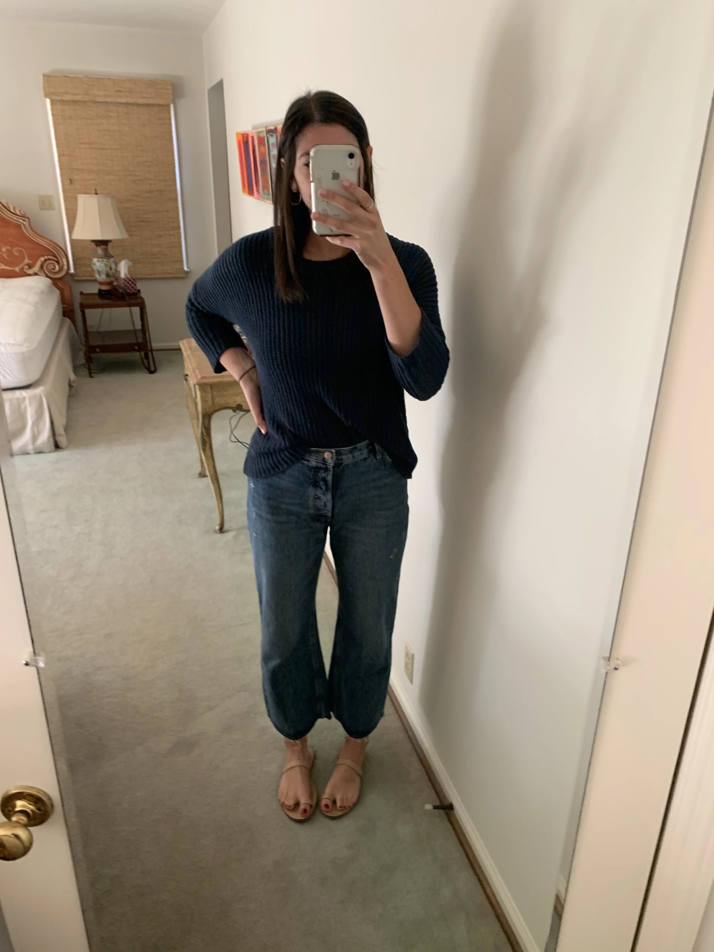 This might seem crazy, but I HATE shopping. I don’t have the patience for it, but even if I did I just hate the whole process. But because I love clothes and especially new clothes, my mom makes it easy and shops for me a lot of the time. For example, she sent me a link to these jeans and was like “you’d look so cute in these.” So I trusted her and bought them. I had to send her a picture of me in them. So here’s that picture.