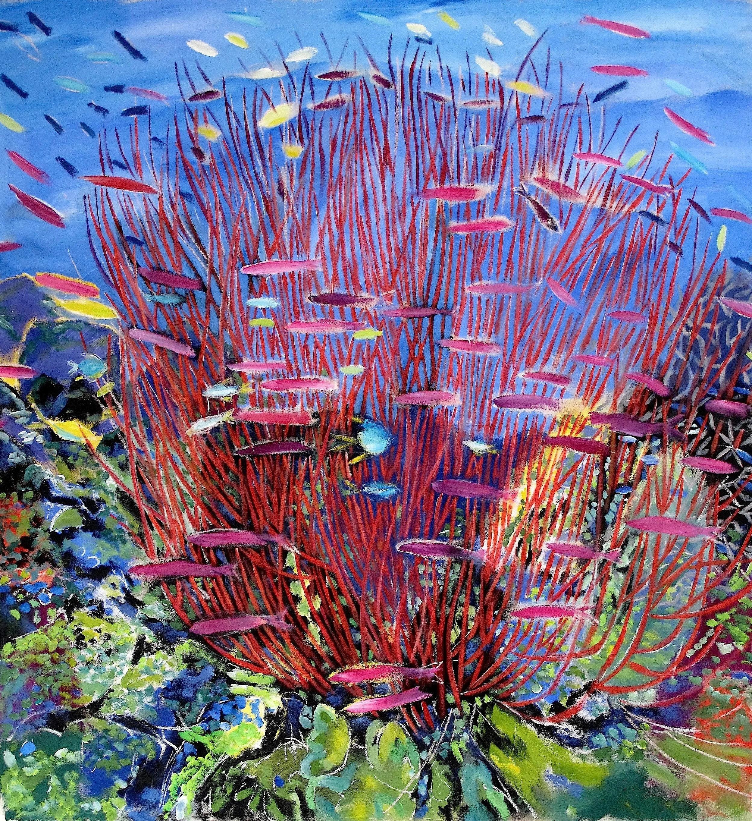 "Whip Coral," mixed media on canvas, 54 x 48 in, (1.37 x 1.32cm) 2015, Damian Elwes