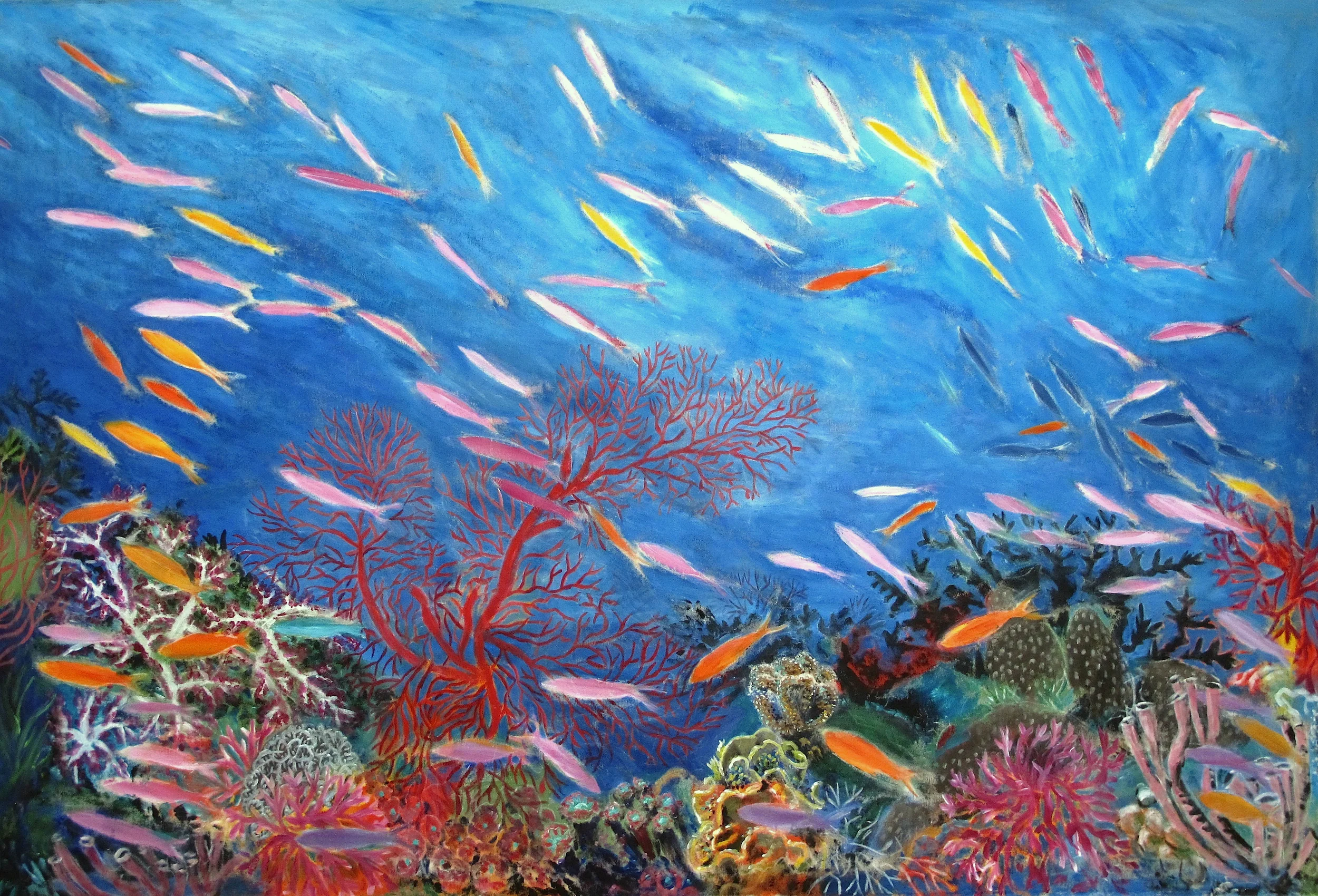 "The Great Barrier Reef IV," mixed media on canvas, 70 x 108 in (1.8 x 2.7 m) 2015, Damian Elwes