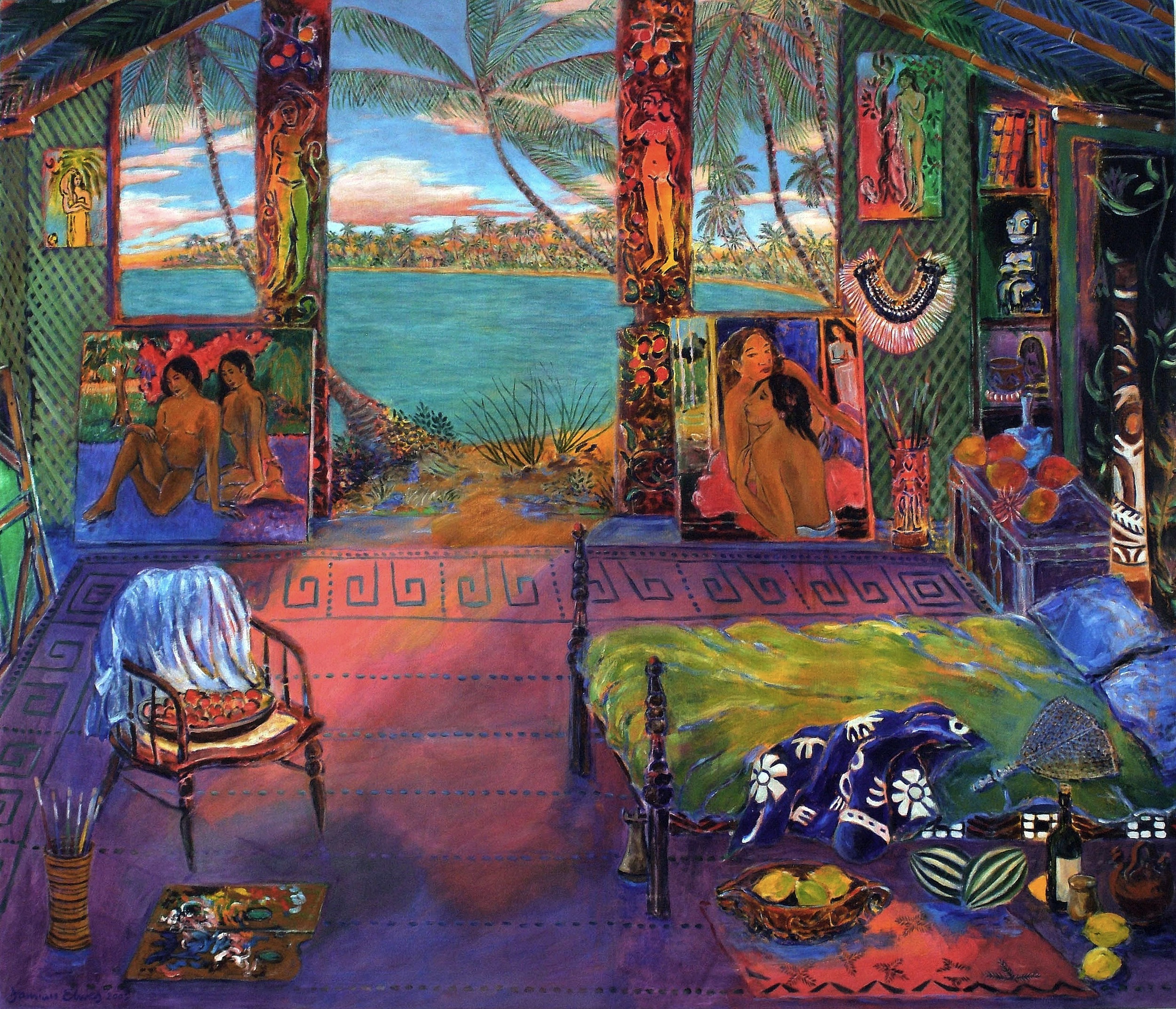 Gauguin's Studio in the Marquesas Islands, mixed media on canvas, 62 x 72 in, 2005, Damian Elwes