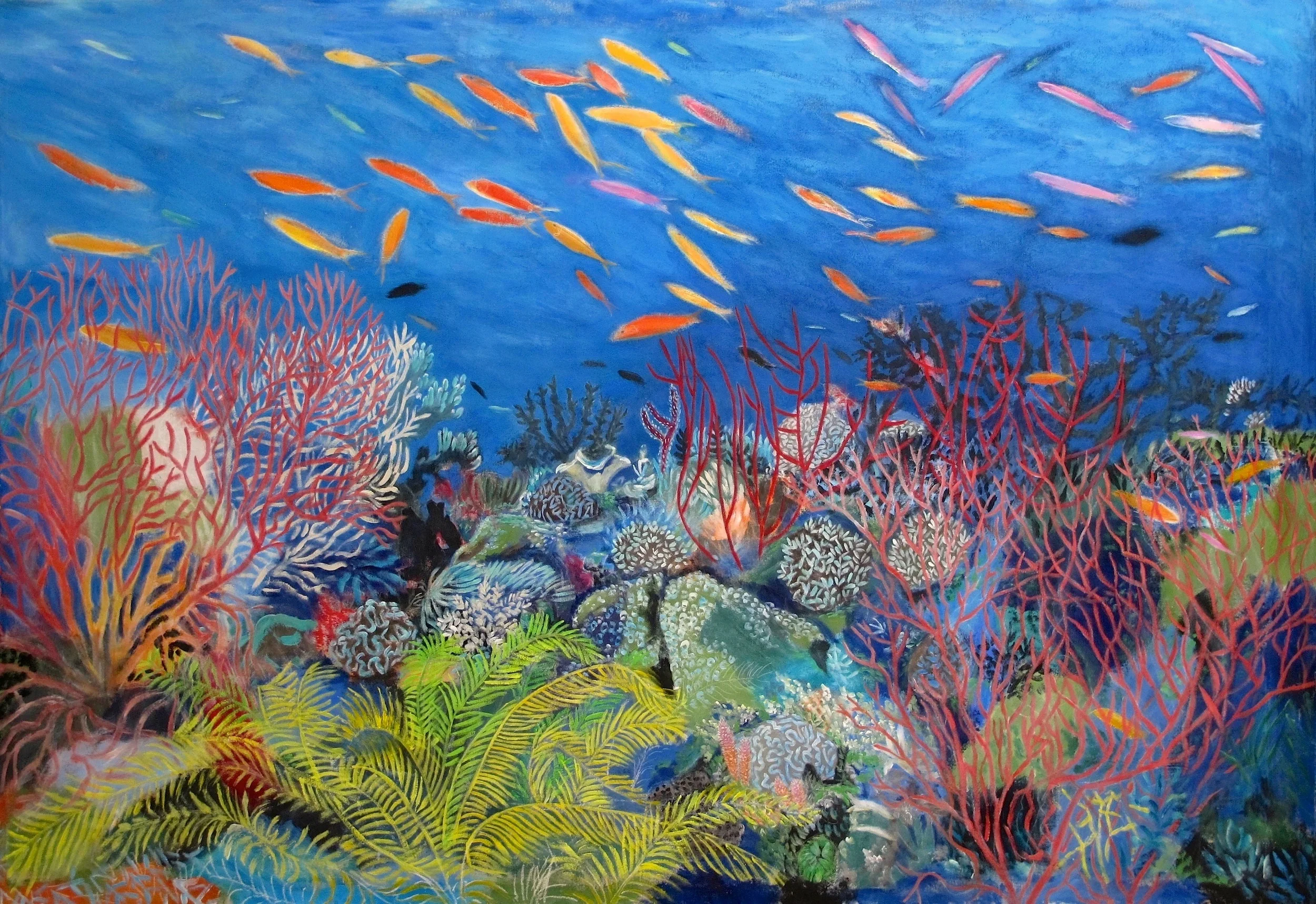 "The Great Barrier Reef III," mixed media on canvas, 70 x 108 in (1.8 x 2.7 m) 2015, Damian Elwes