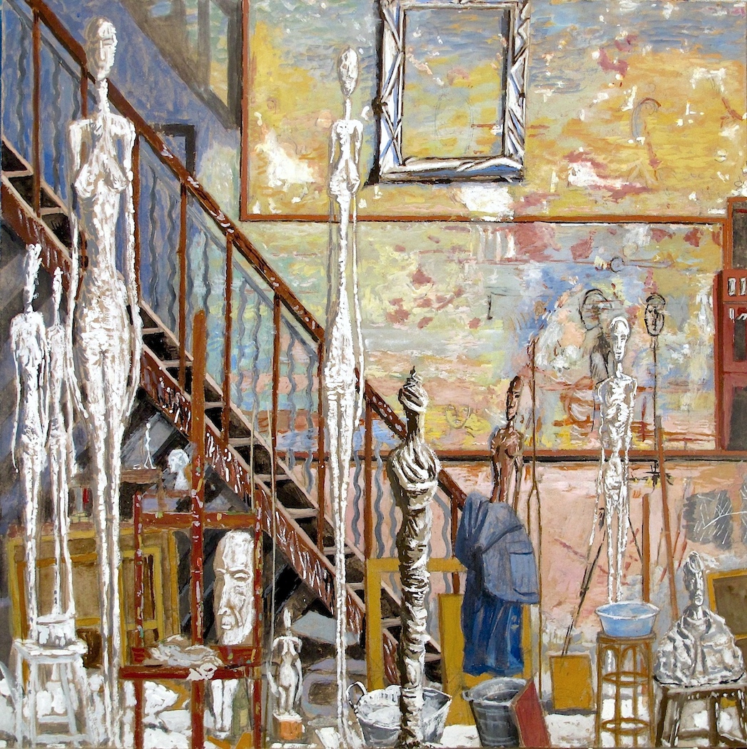 Giacometti's Studio, gouache on board, 18 x 18 in, 2015