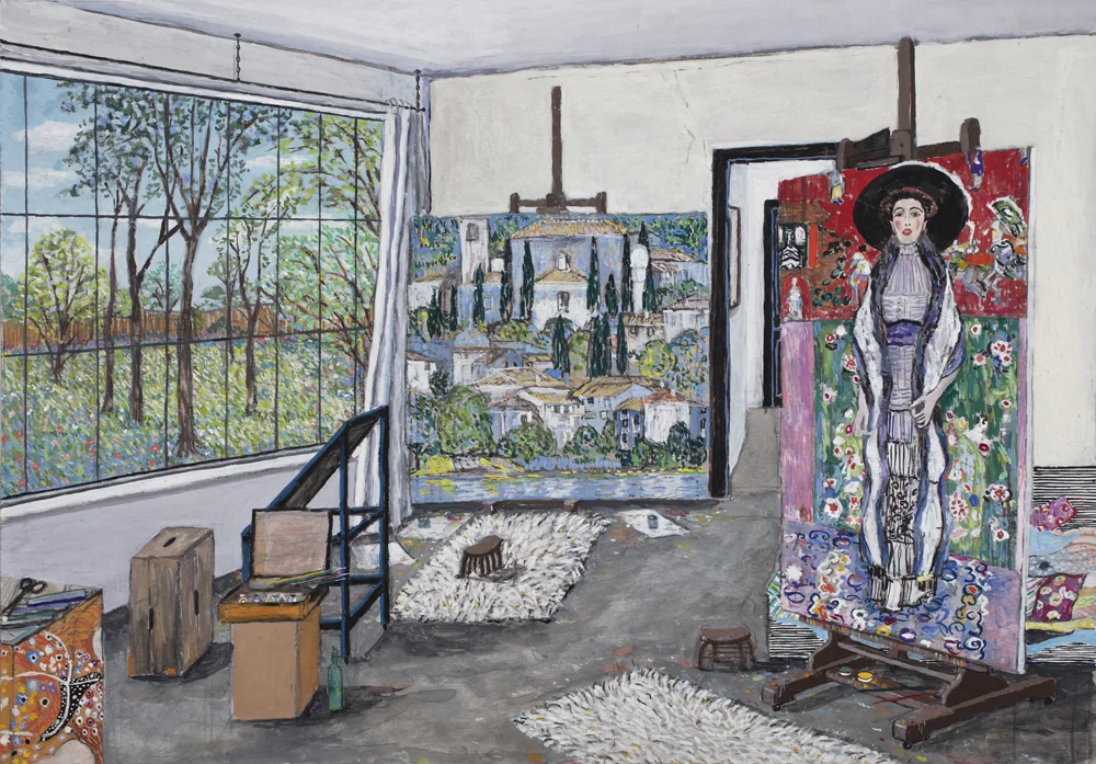 Gustav Klimt's Studio, gouache on board, 18 x 23 in, 2019
