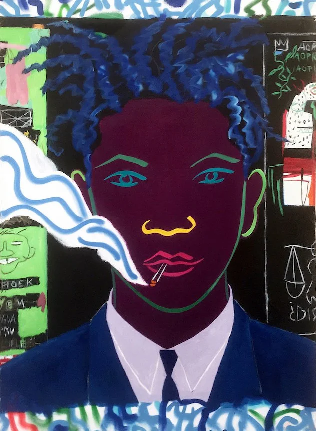 Portrait of Basquiat 1, acrylic + spray paint on canvas