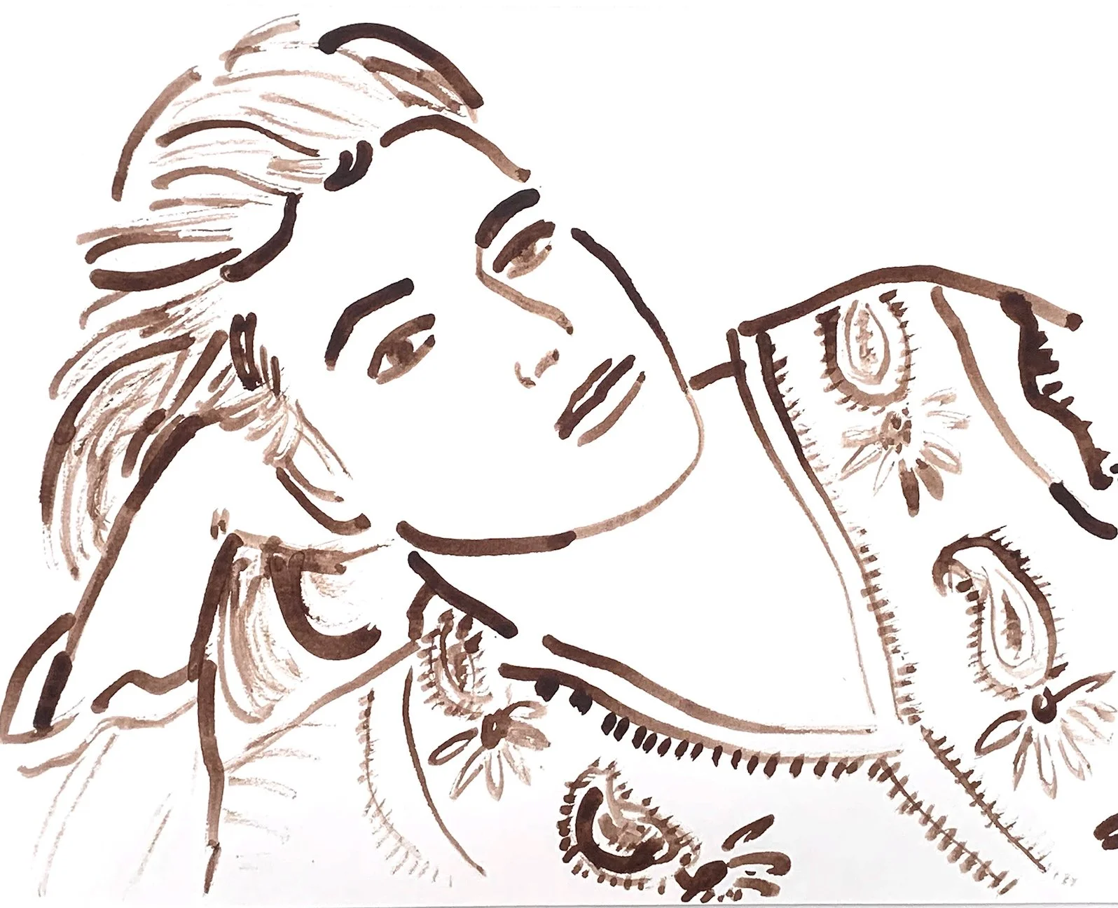 Lewanne in Kaftan, reed and ink on paper