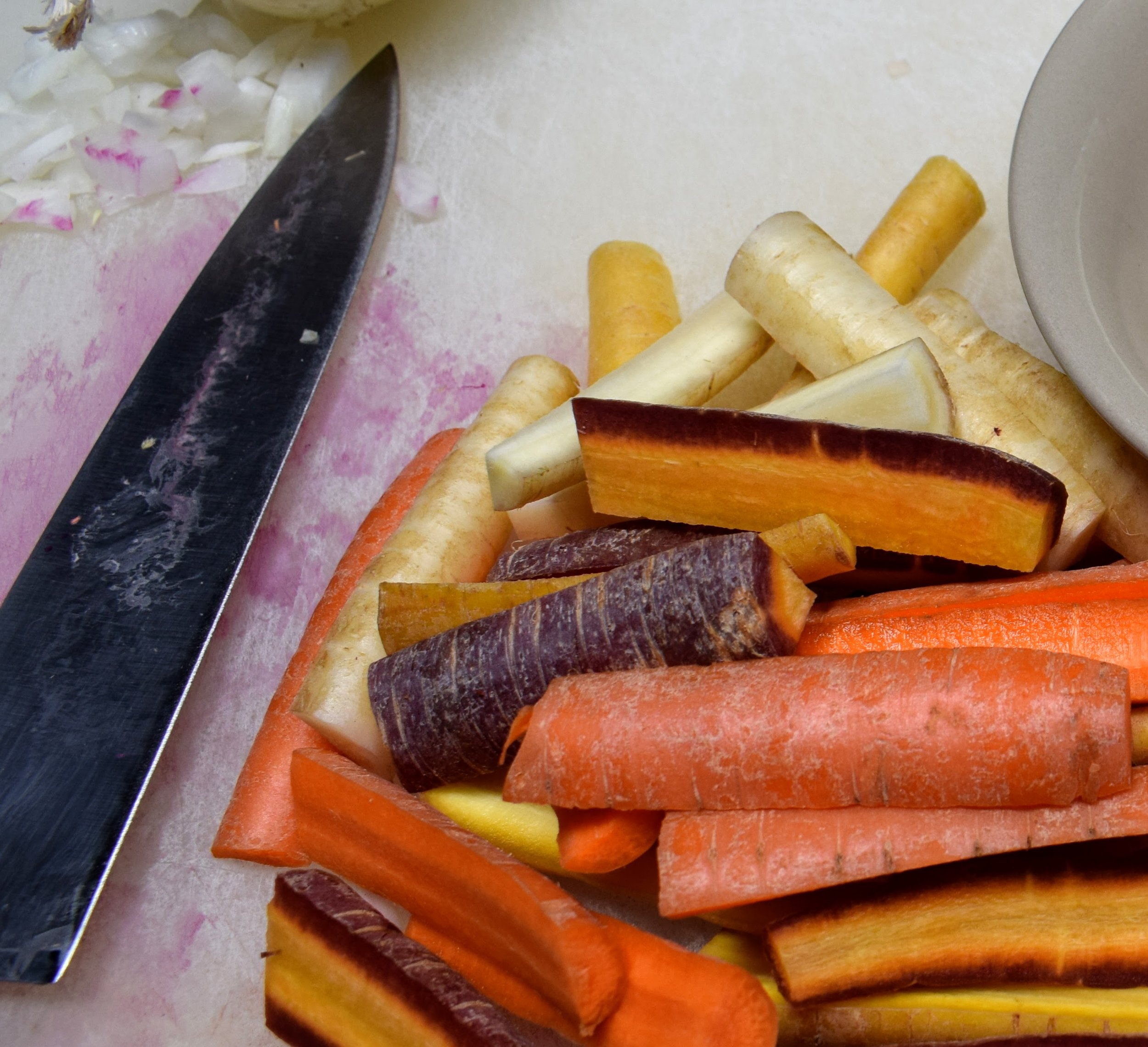 Cut rainbow carrots.JPG