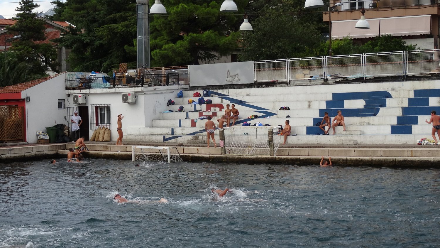 Boys playing water polo in Kotor, Montenegro