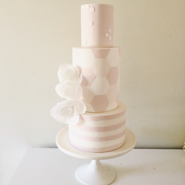 Soft Pink & White BIrthday Cake with Wafer Paper Flowers