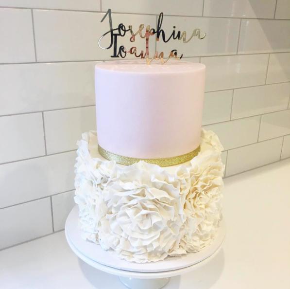 White & Pink Cake with Rosette Ruffles