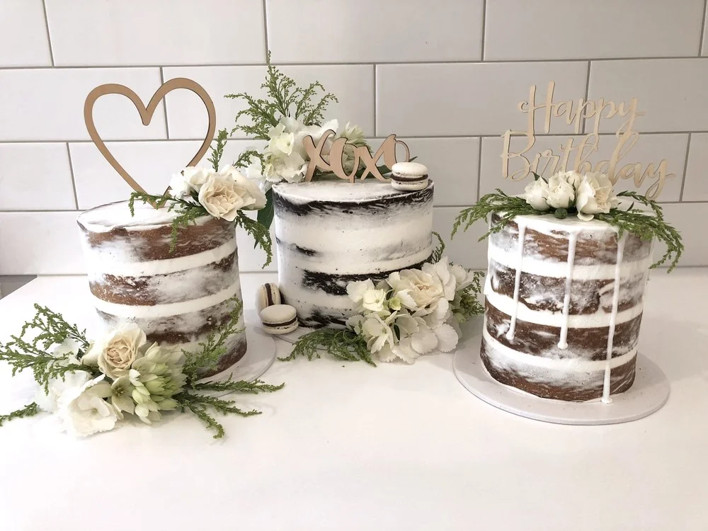 Trio of Naked Cakes with Fresh Flowers