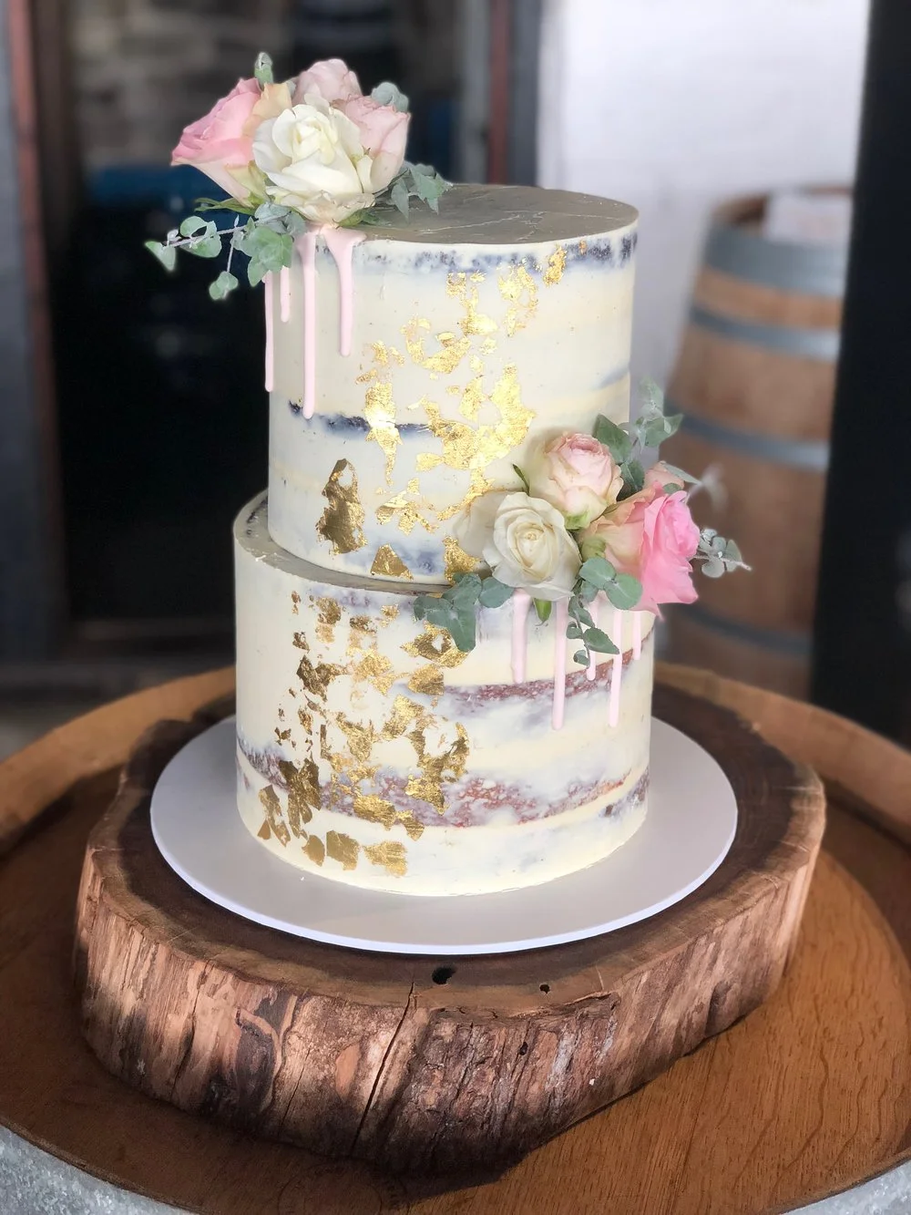 2 Tier Naked Cake with Drip & Gold Leaf