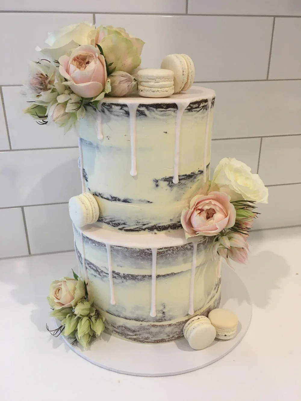 2 Tier Naked Cake with Drip & Fresh Flowers