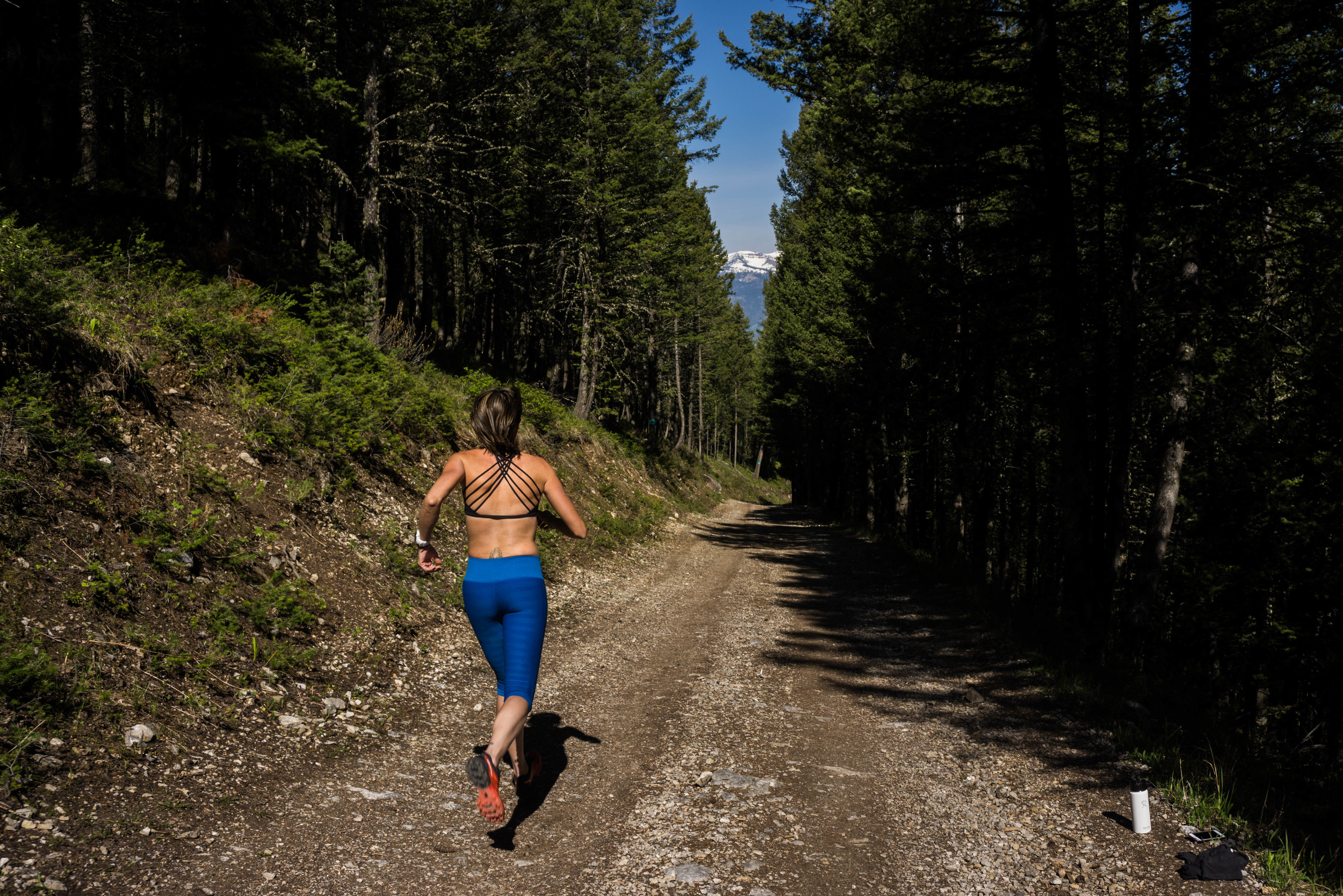 Jax Mariash Koudele running a lap on her town hill, Snow King, in Jackson, WY.