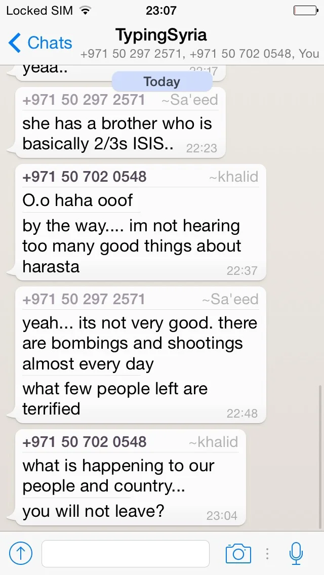 4/7/15, 11:08:58 PM: 47: It's strangely distancing to read this in my phone. I don't feel it much - although maybe it's because I've heard stories like these before. I don't know - Age 21, United Arab Emirates