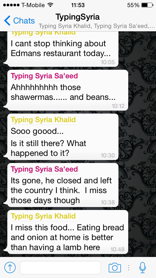 4/14/15, 7:56:23 PM: when Sa'eed talks about all the people who are leaving the country, it makes me so incredibly sad. It makes my heart hurt because I can't even imagine how it must feel to have to leave your homeland involuntarily - Age 20, United Arab Emirates