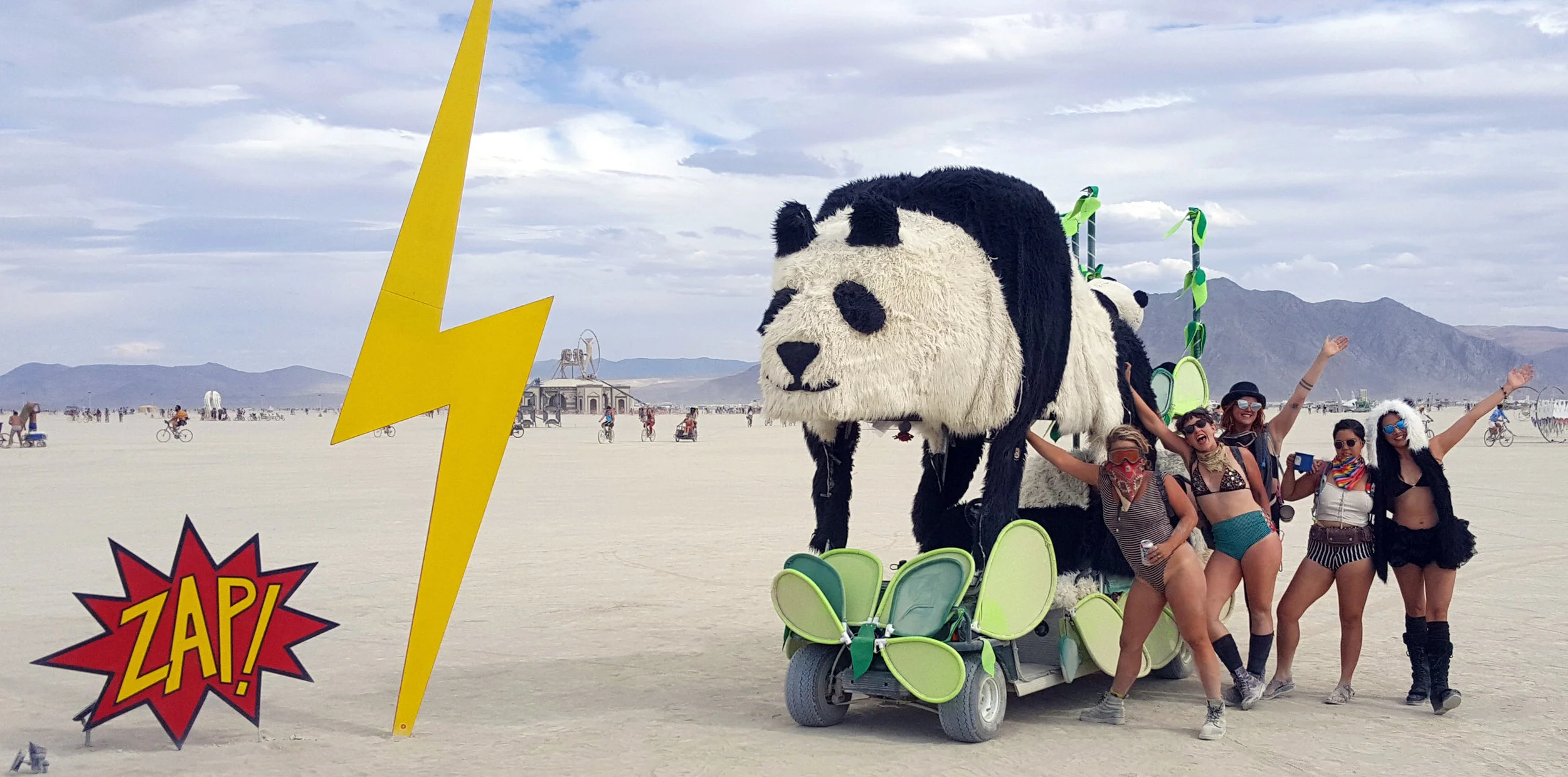 Come find us cruising around the city. We are more than happy to take you for a ride. One of the reasons that we bring Derpy to the playa is that it allows us to interact with so many people. It is amazing to see all of the smiles and joy a big 12 foot panda can bring to people. 