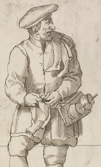 A close up of Calzettaro, an etching from the Le Arti di Bologna collection, attributed to Annibale Carracci