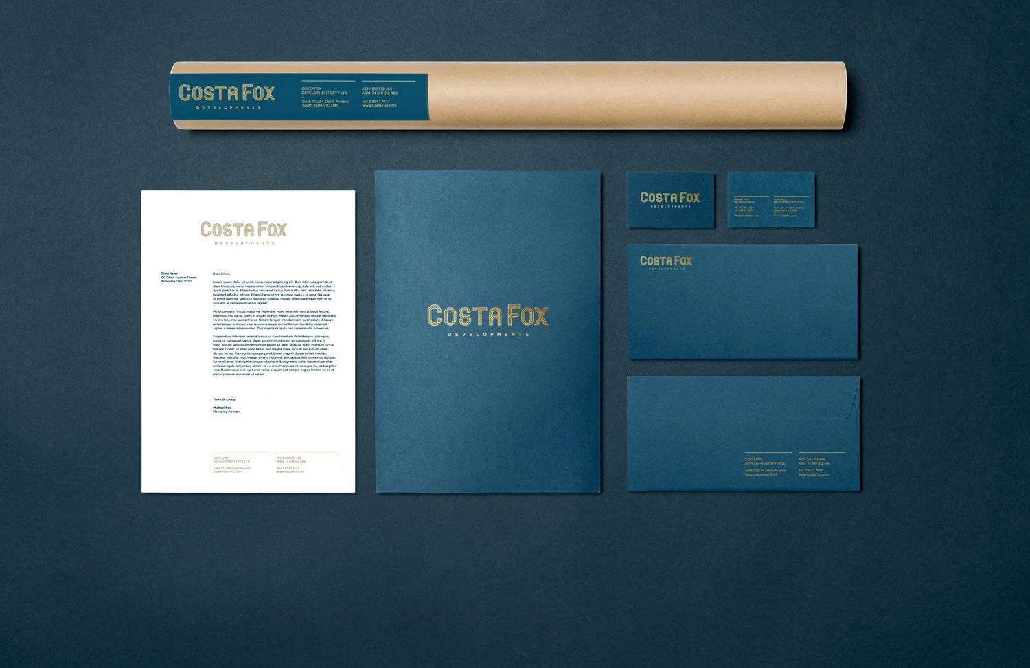 CostaFox Property Developer Branding applied to stationary suite