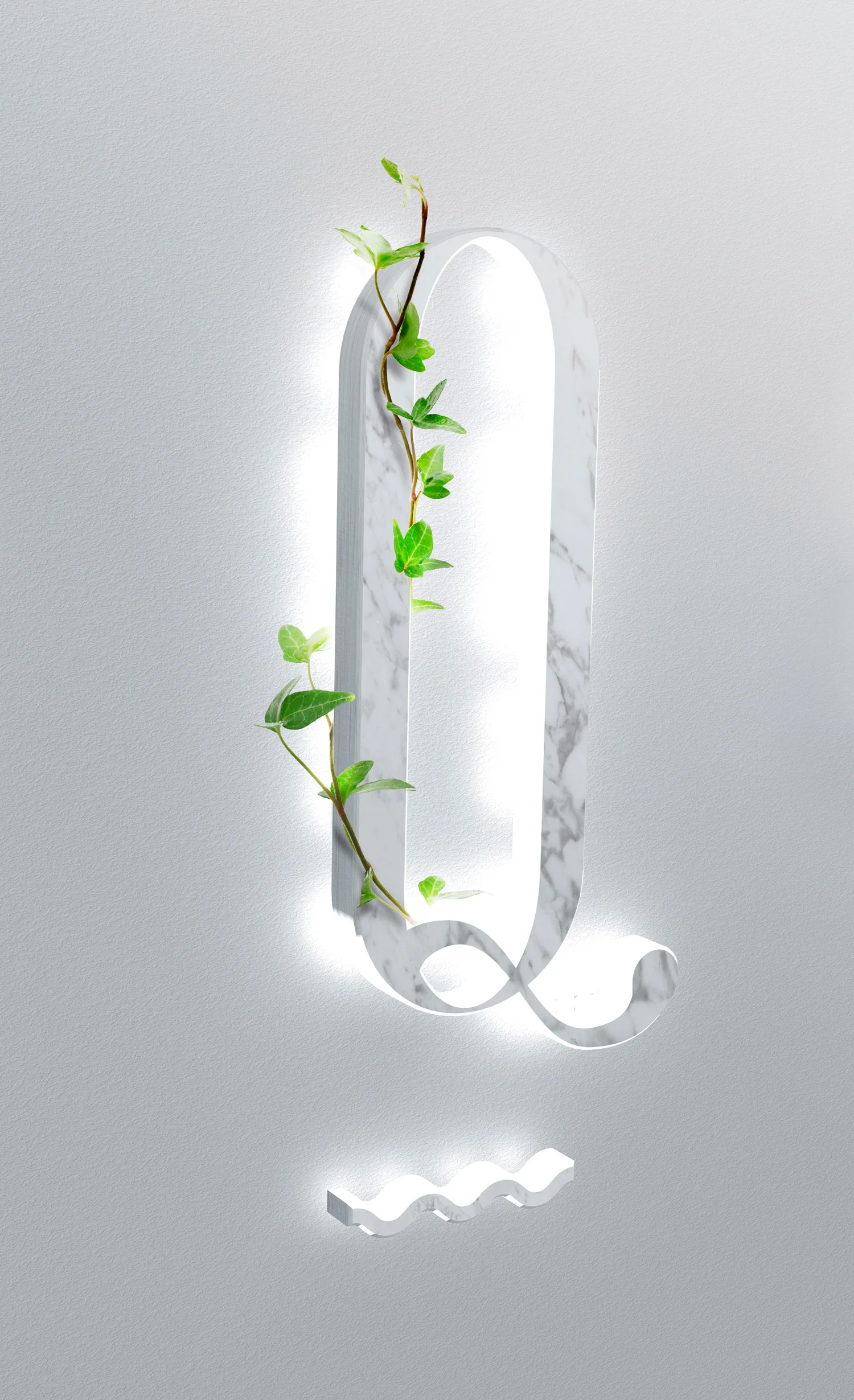 Quight Display Custom Font Design sophisticated editorial example of the 'Q' in the typeface created from Marble