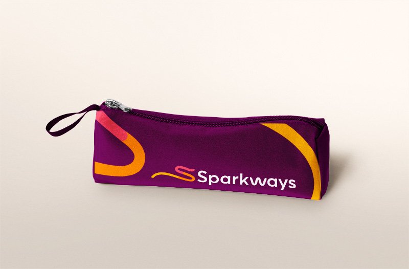 Sparkways branding applied to pencil case