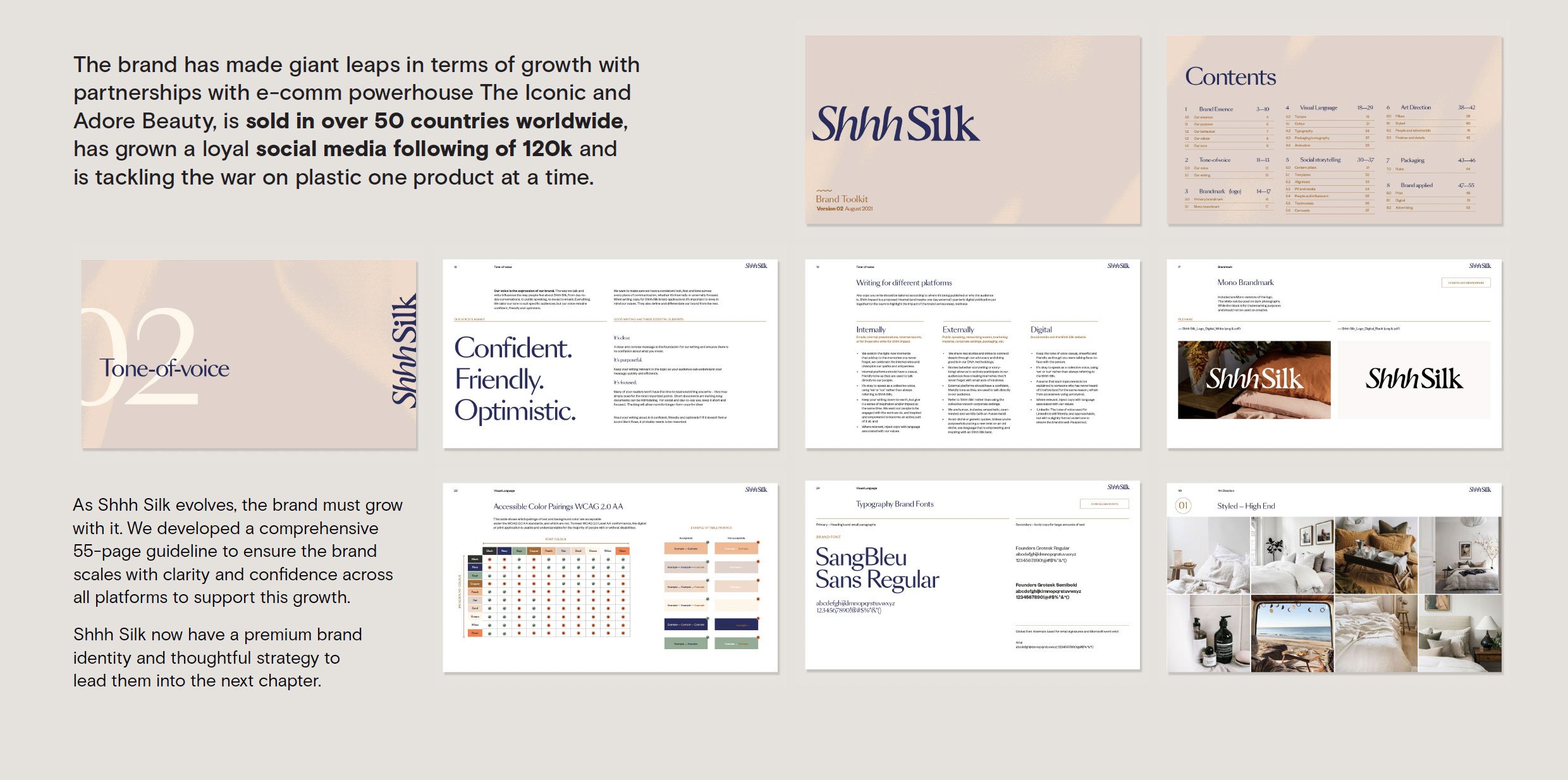 Shhh Silk Brand Guidelines arranged in grid 