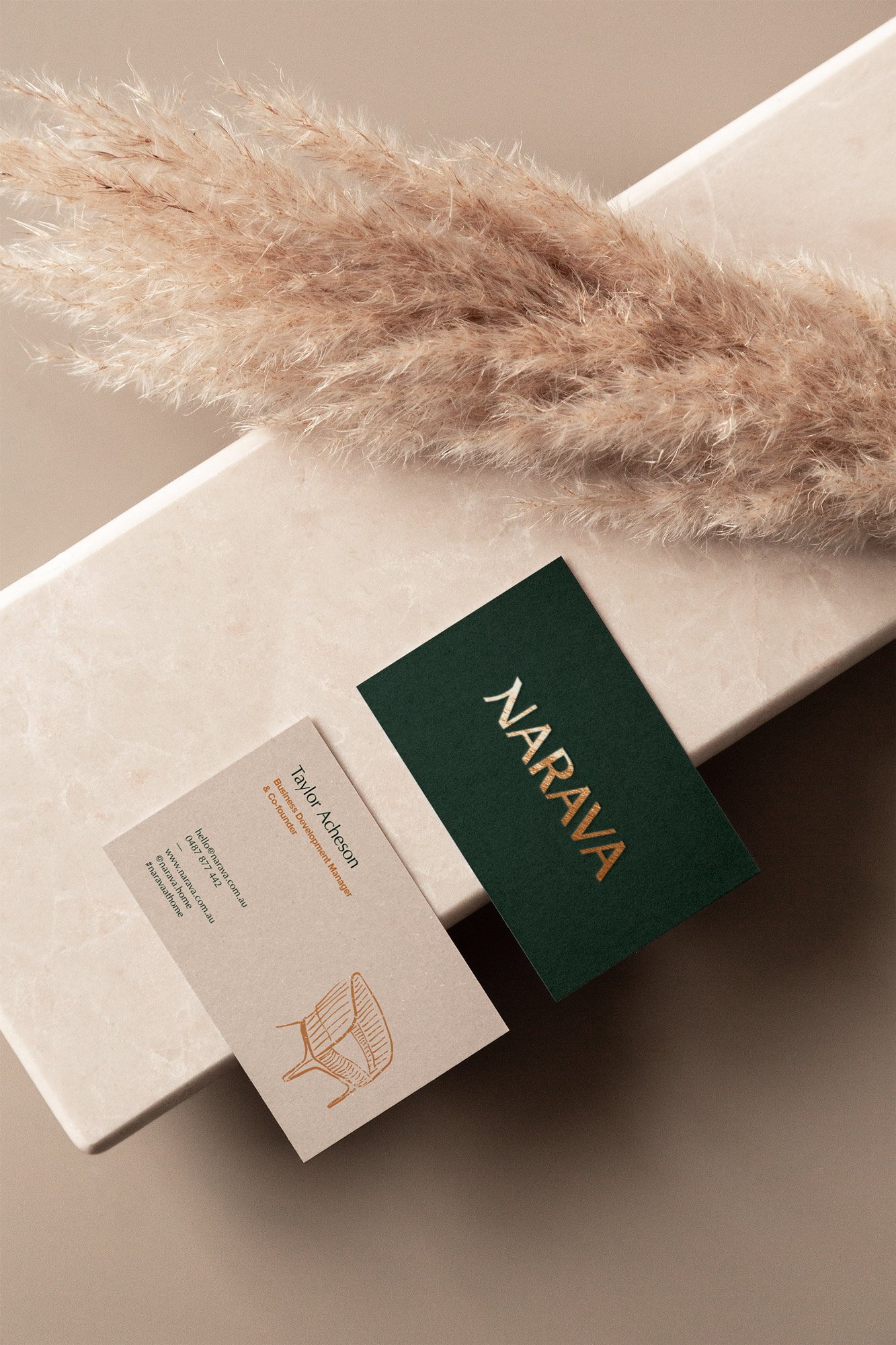 Narava brand applied to business cards