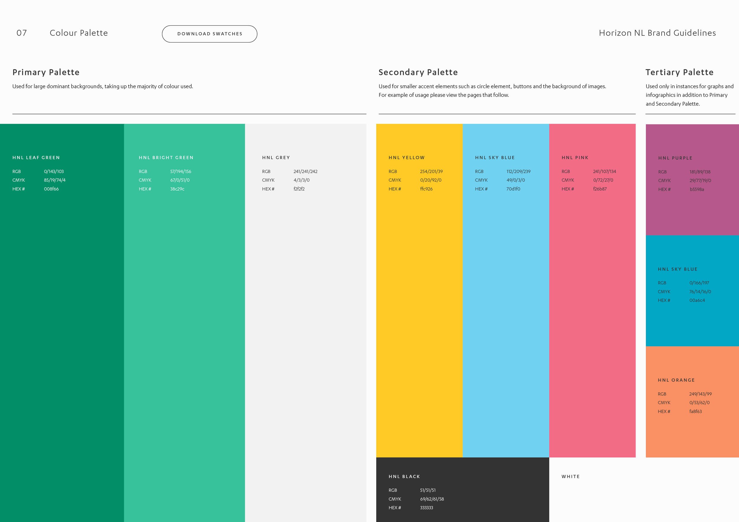 Horizon NL brand guidelines colour page