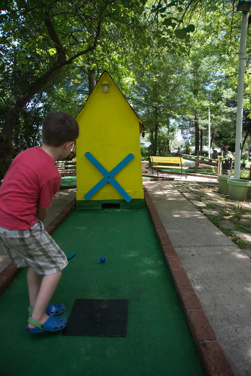 And of course, no trip would be complete to start the summer off right without THREE putt-putt golf adventures. Forgotten Past, The 19th Hole at Patti's and Maggie's Jungle Golf. I still am no good but the boys did great.