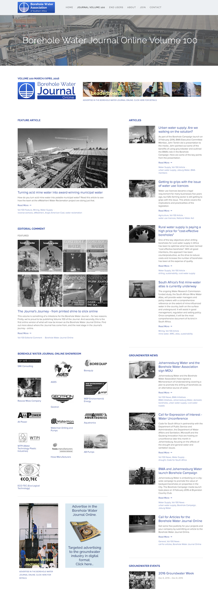 The full Borehole Water Journal Online page