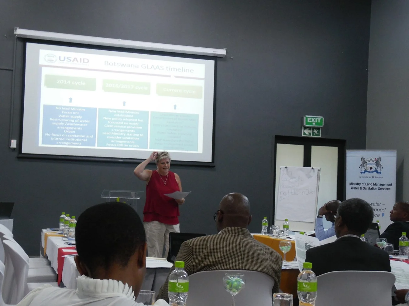 Robyn Tompkins presenting on the history of GLAAS in Botswana at the data validation meeting in Kasane. The meeting was supported by the USAID Resilient Waters Program.