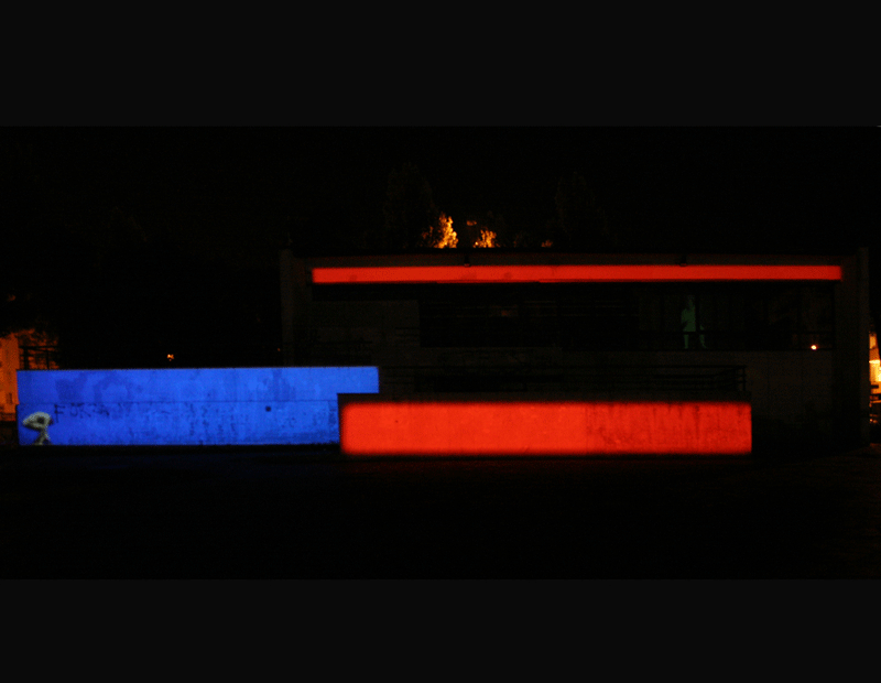 Magnetica city , light/architecture performance realised by Crisafulli's students at the Academy of Fine Arts in Florence, town centre, Scandicci, Italy, 2004 (ph. Antonio Rago)