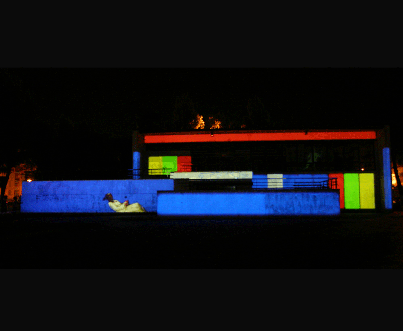Magnetica city , light/architecture performance realised by Crisafulli's students at the Academy of Fine Arts in Florence, town centre, Scandicci, Italy, 2004 (ph. Antonio Rago)