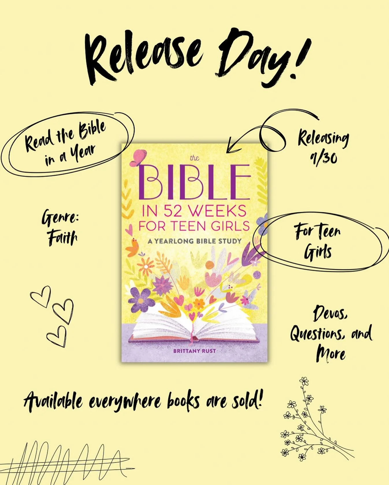 It&rsquo;s here! My brand new book The Bible in 52 Weeks for Teen Girls officially releases TODAY! You can grab your copy everywhere books are sold&mdash;Target, Amazon, Barnes &amp; Noble, and more.

If you snag a copy, I&rsquo;d love for you to sha
