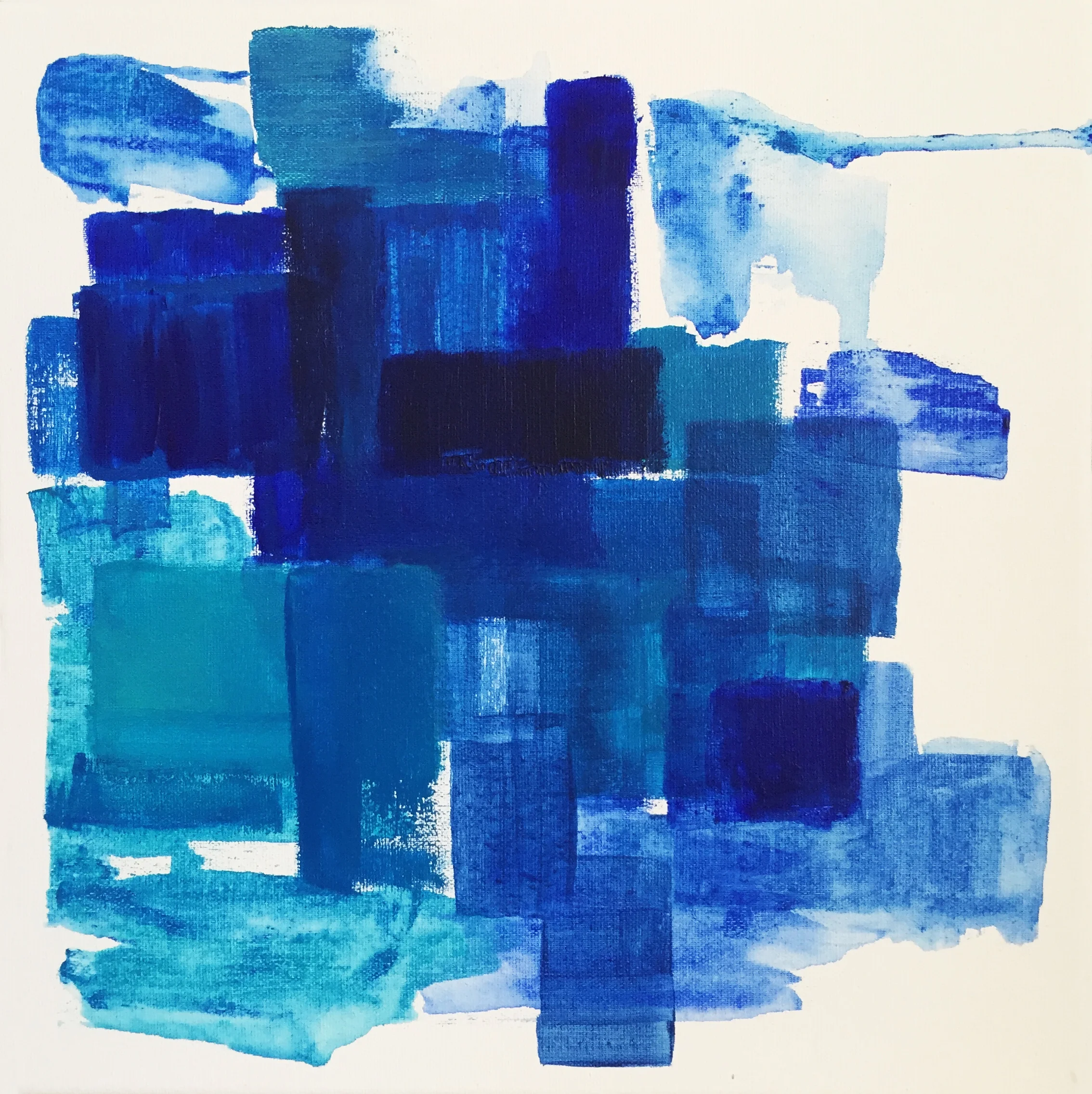 blue towers, 12 x 12, pigment and acrylic on canvas