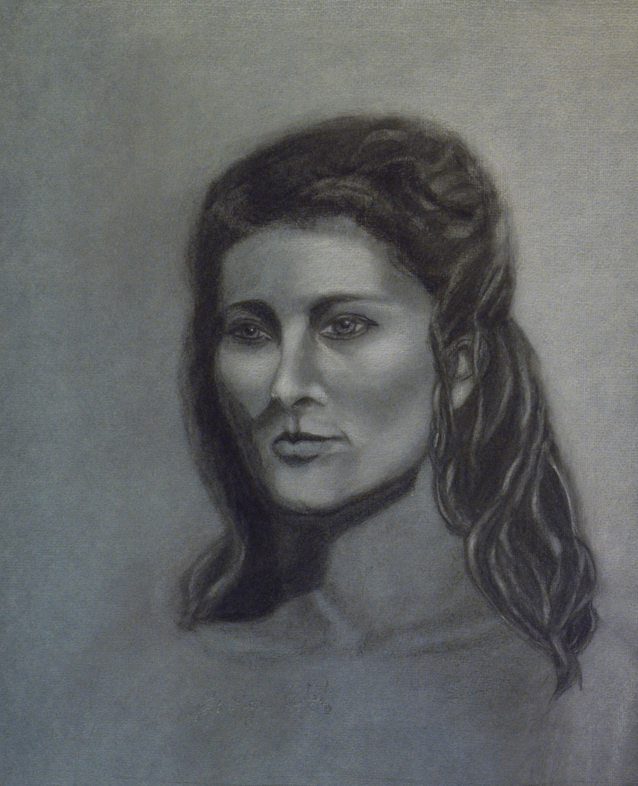 Portrait, Charcoal and White Chalk, Evelyn Wolf