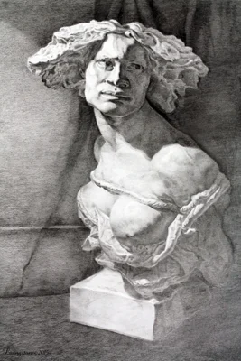 Cast Drawing in Progress, Graphite, Monika Livingstone