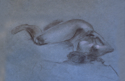 Life Drawing in Progress, Charcoal and White Chalk, Diane Nelson