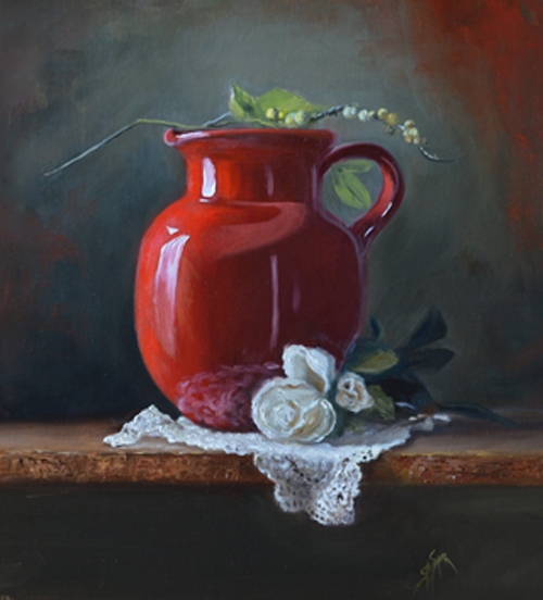 The Cherry Red Pitcher, 12 x 9, Oil on Linen Panel