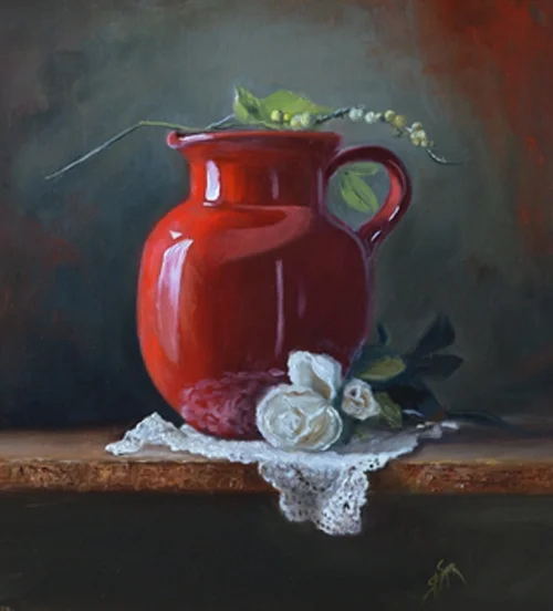 The Cherry Red Pitcher, 12 x 9, Oil on Linen Panel