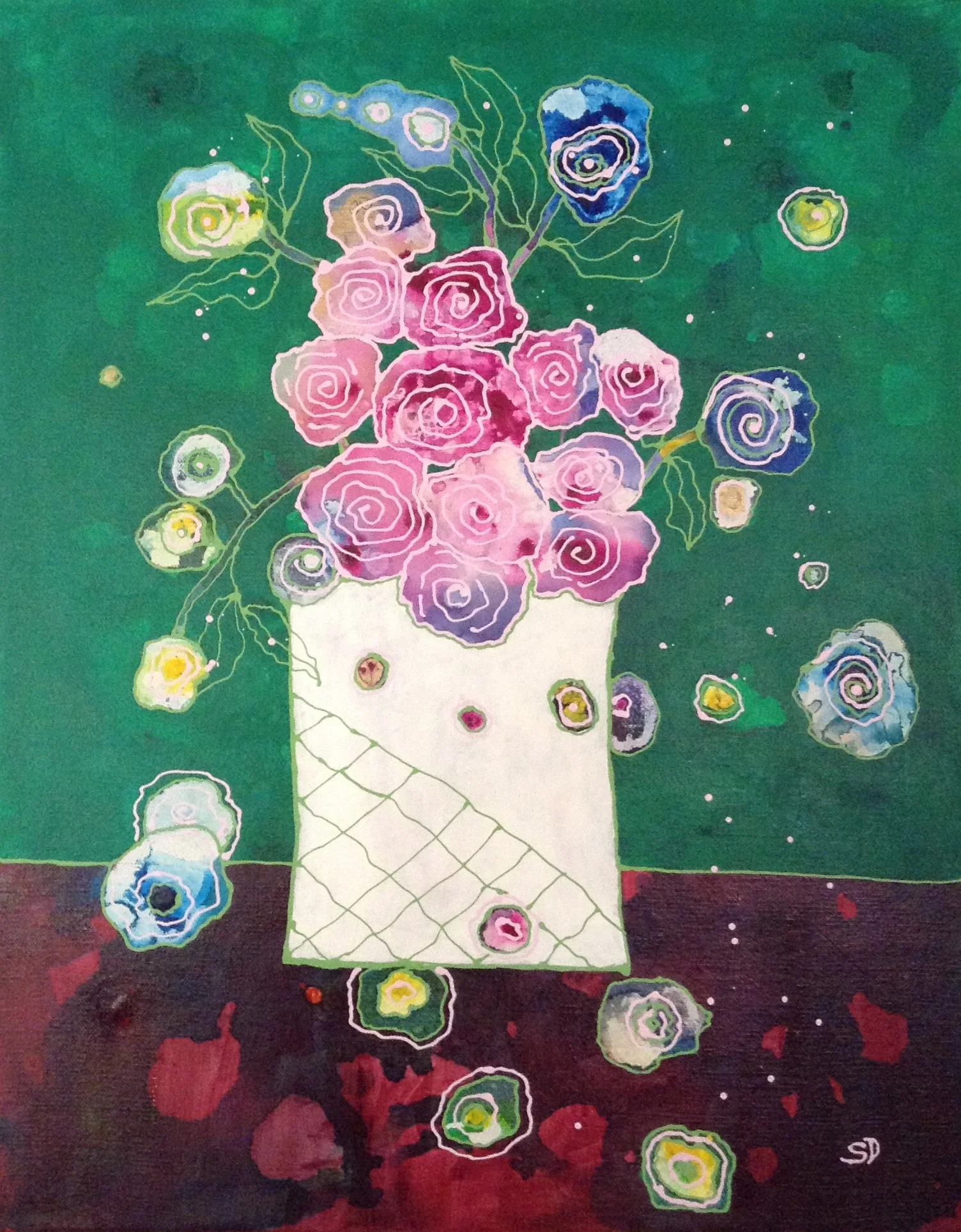Fun Flowers - whimsy on canvas