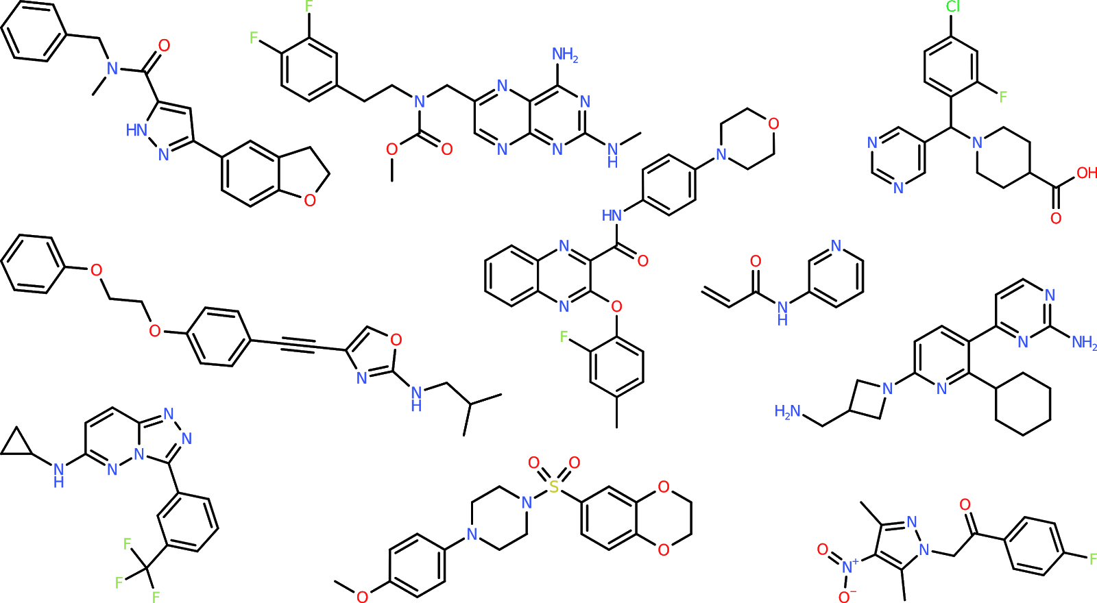 Sample molecules generated by the SMILES LSTM model.