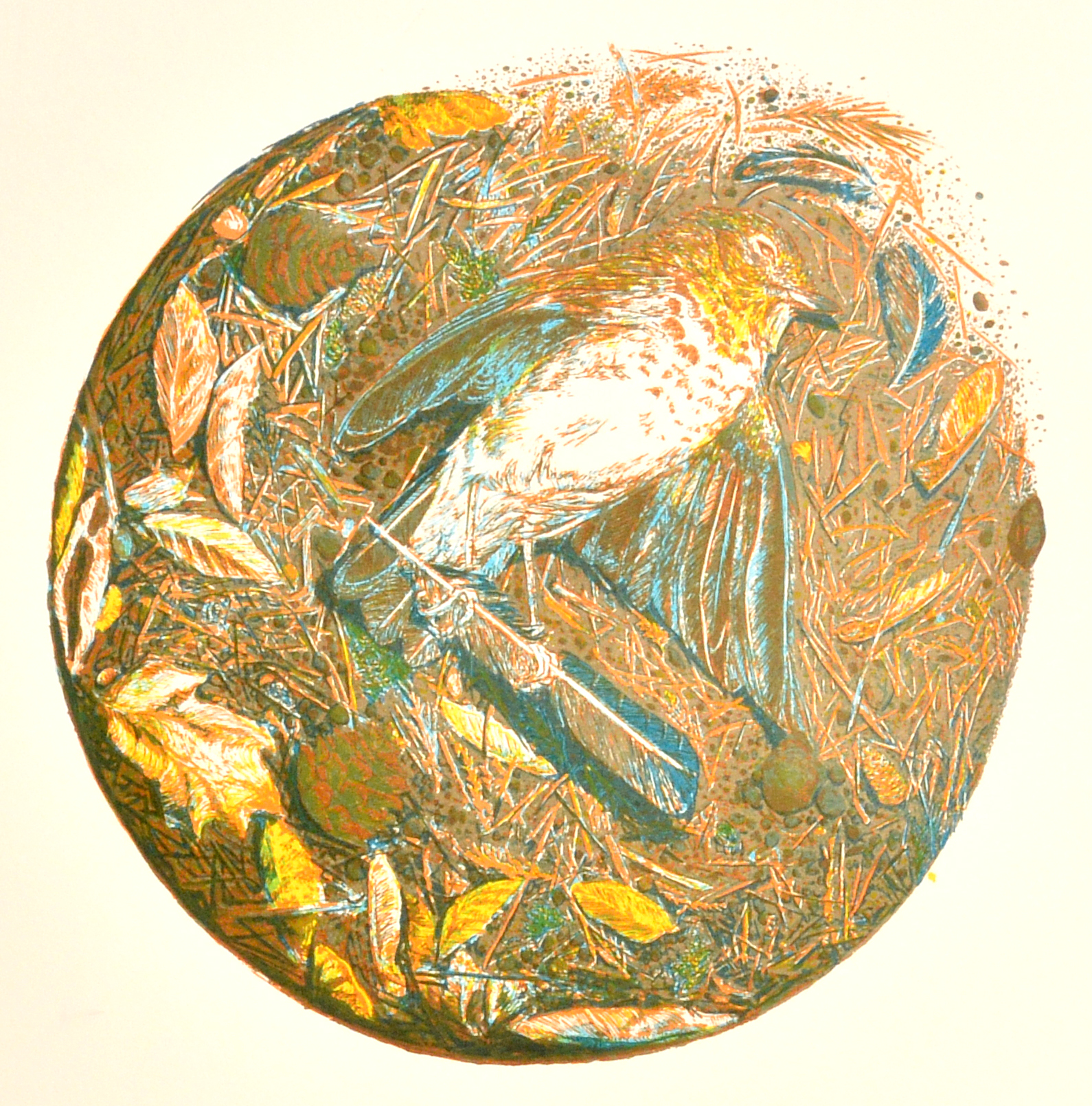 Layer 5, printed in light blue in order to deepen some of the shadows and cool some of the grays around the wings