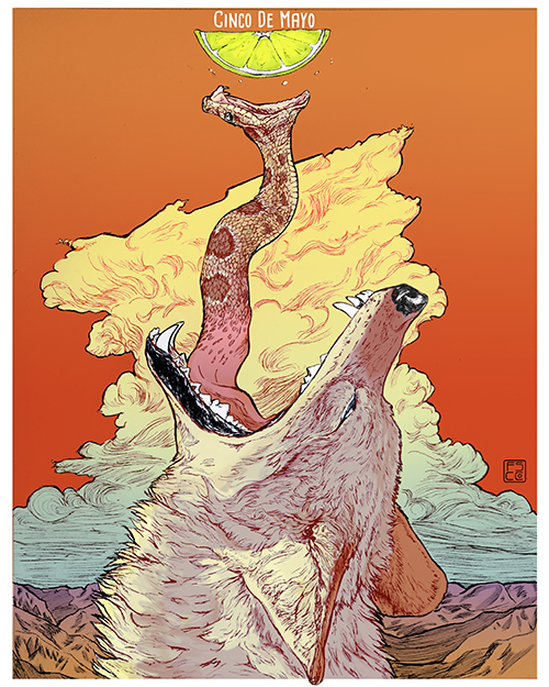 This is a band poster without the text made for Lane Mueller of Candy Cigarettes for a gig on May 5th in Portland, OR. The lineart was hand drawn and the colors were painted in photoshop.